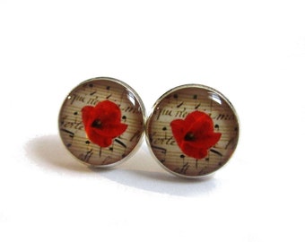 RED POPPY EARRINGS - Red stud earrings - Poppy stud earrings - Red floral jewelry - Red flower earrings - Bridesmaids jewelry