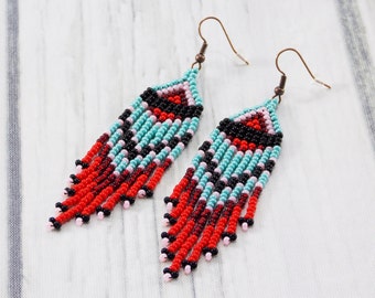Spring gift girlfriend gifts for every budget gifts turquoise earrings long fringe earrings art earrings festival earrings fashion earrings