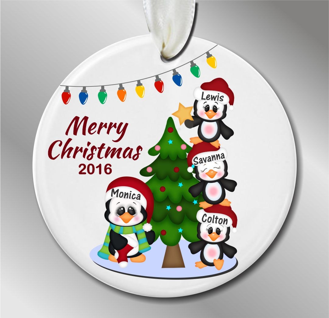 personalized family of 4 christmas ornament penguins with a personalized family of 4 christmas ornament penguins with a