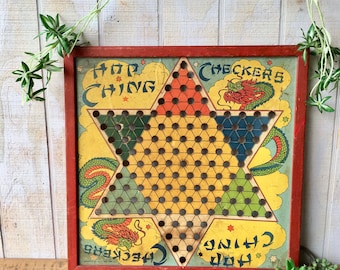 Vintage 1940's J Pressman & Co, New York NY, Hop Ching Chinese Checkers Game Board