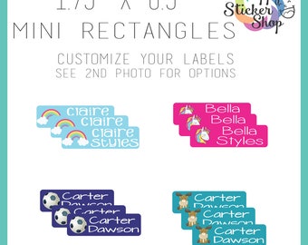 96 Kid's Name Label Stickers 1.75" x 0.5" Mini Rectangles - Waterproof, Dishwasher Safe for School, Daycare, Camp