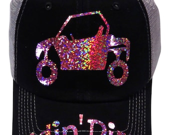 NEW DESIGN! Pink Iridescent Metallic "Ridin' Dirty"ATV/Buggy Black/Grey Trucker Cap