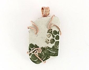 Scottish Sea Pottery Pendant, Copper Necklace, Genuine Beach Pottery Jewelry