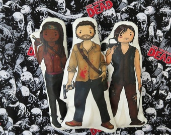 Set of 3- The Walking Dead inspired cartoon, cuddly, fabric, dolls, plushie, plush, collectible, TV show, comic book, characters