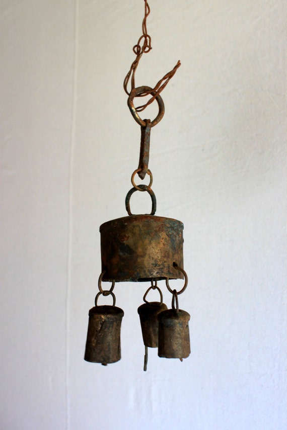 Primitive Rusty Hanging Metal Bells Chimes