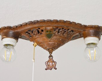 Vintage Art Deco Two Bulb Ceiling Fixture, Vintage Ceiling Fixture, Vintage Lighting