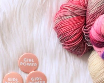 Girl Power Pin Back Button Crafty Badge February TL Yarn Crafts Pin Release Feminist Valentine Women Girl Pussy Hat Project Womens Rights