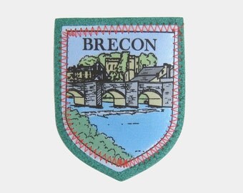 Vintage Brecon Fabric Patch - Wales Cymru beacons national park cloth badge souvenir travel bright blue green mid century 1980s 1970s