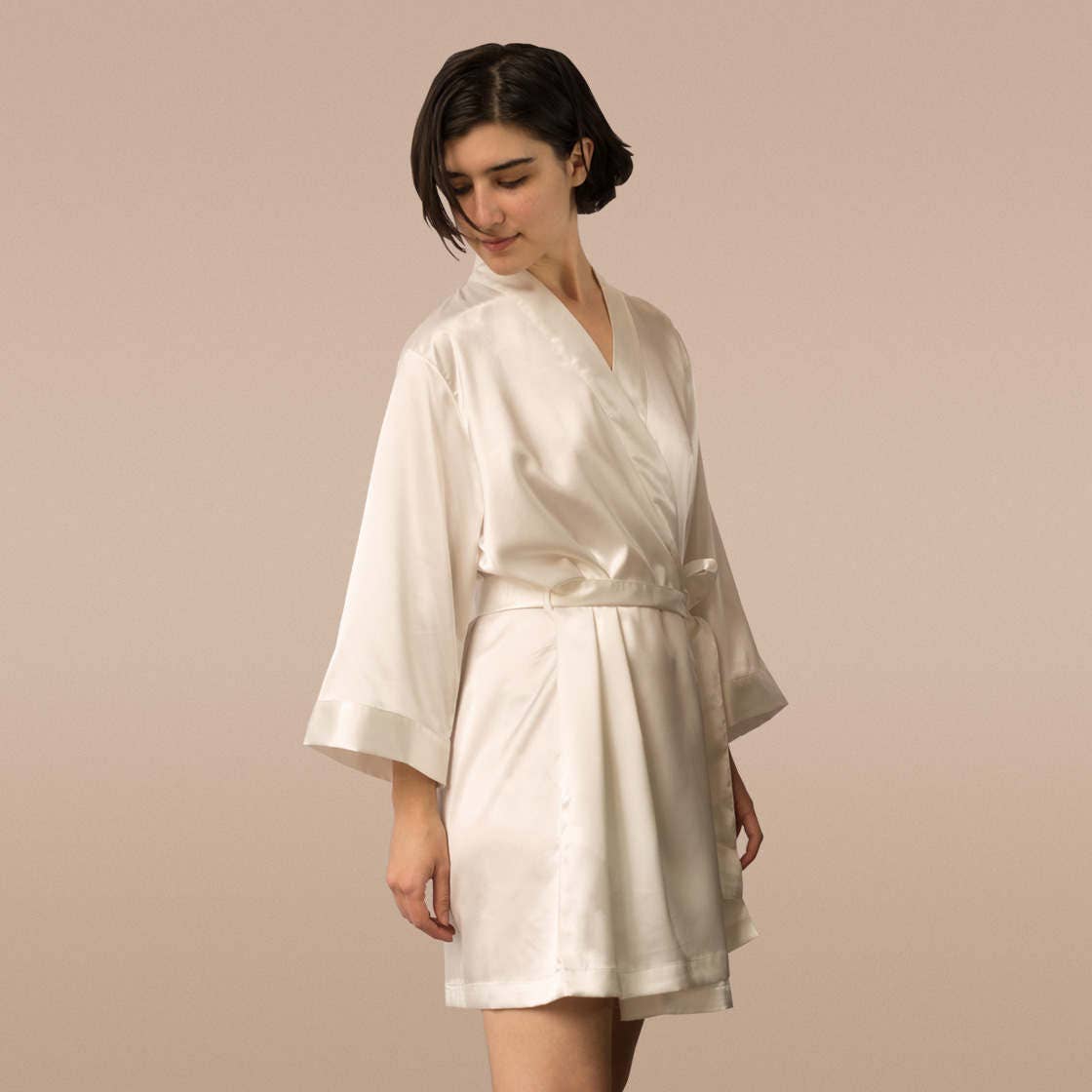 white satin robe bride