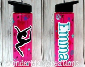 Gymnastics Personalized Water Bottle; Gymnast Personalized 24 Ounce Water Bottle with Flip Top