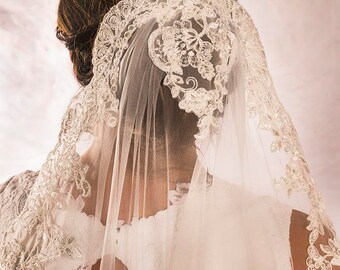Cup Veil, Cathedral Length Wedding Veils, Mantilla Wedding Veil, Lace Wedding Veil, Wedding Accessories, Custom Bridal Veils, READY TO SHIP