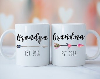 Grandparents Mug Set, Grandma Grandpa Mugs, Baby Announcement, New Grandparents, Grandparents Gift, Tribal Grandma Grandpa Mug Set