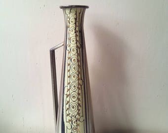 Vintage Cream gold black enamel vase enamelware - home decor