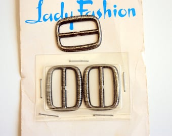 Set of 3 Brushed Metal Buckles, Silvertone Buckles,