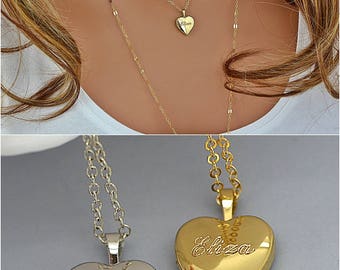 Locket Necklace, Name Locket Necklace, Personalized Heart Locket Necklace Gold or Silver, Engraved Locket, Locket Pendant