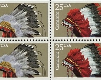 Set of 20 1990 25c Headdresses Postage Stamps Booklet Scott 2501 2502 2503 2504 2505