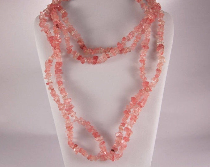 Pink Quartz Necklace Long Gemstone Necklace Chakra Healing Stones Wedding Bridesmaid Maid of Honour Gift Idea Two Strand Beads Coral Rose