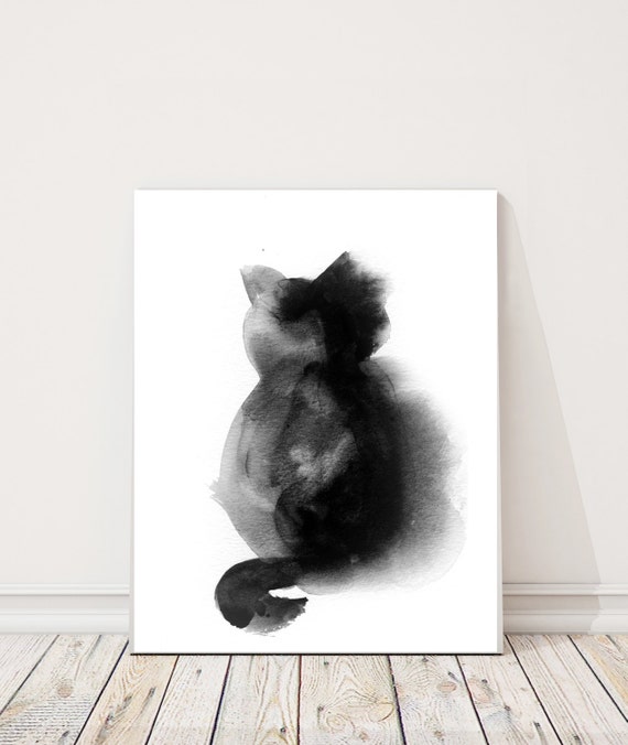  Cat  Print Minimalist  Print Black and White by CanotStopPrints