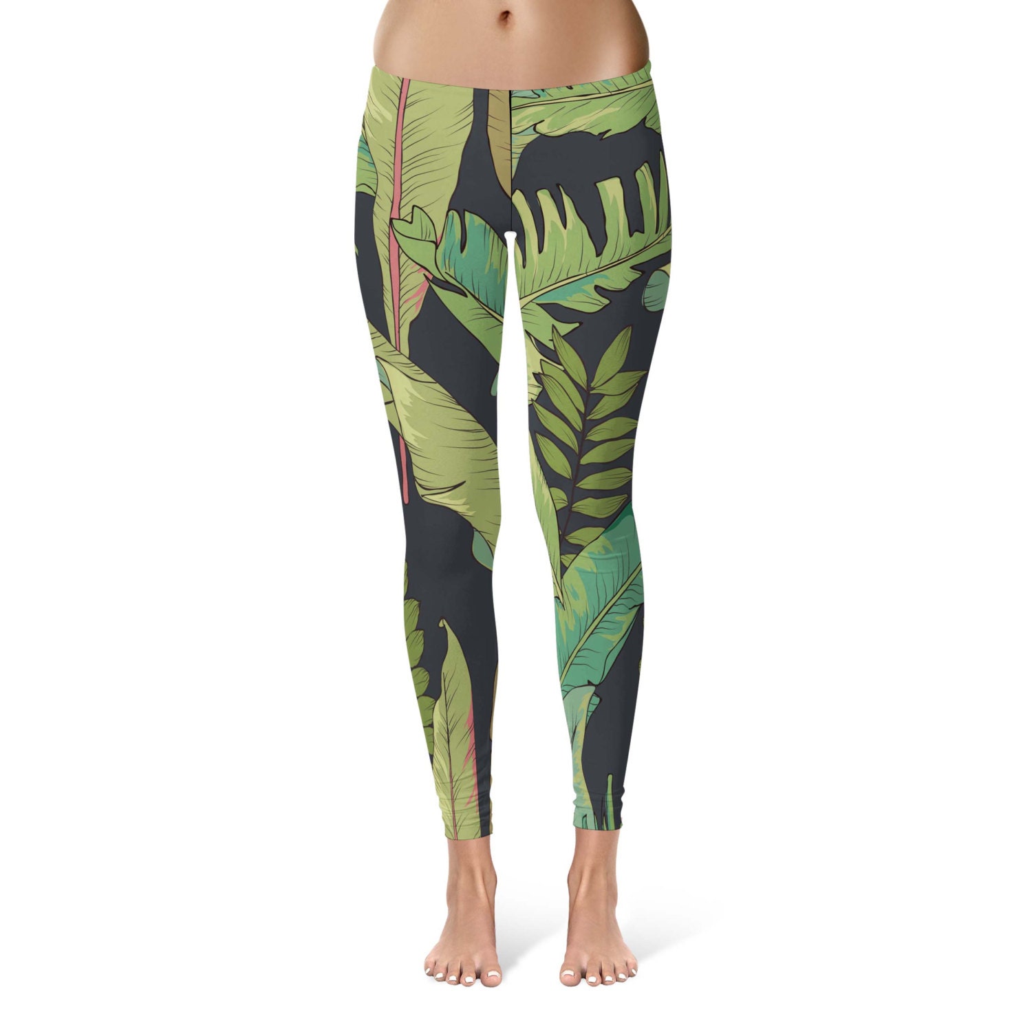 Palm Leaf tropical allover print leggings pants workout gear