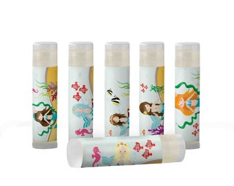 Mermaid Party Favors, Personalized Lip Balm Favors- Mermaid Theme Birthday Party, Set of 6. Add your own message or individual names