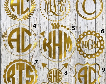 Gold mongogram decal, Chrome monogram decal, gold chrome, Monogram decal, Monogram sticker, gold yeti monogram decal, laptop decal,car decal