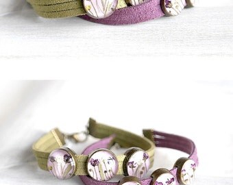 Flower beaded bracelet for gift for her Natural jewelry for women Real flower bracelet for mother Terrarium Purple bracelet Sweet 16 gift
