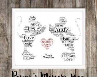 Personalised Mickey & Minnie, 2 x Minnie and 2 x Mickey Mouse Word Art A4 Print Disney Inspired Wedding Engagement Anniversary Gift 21x30cm