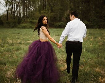 Eggplant Tulle Skirt Sewn Tutu Purple Knee Tea Or Full Length Wedding Skirt Tulle Over Skirt Engagement Photos Wedding Dress Alternative