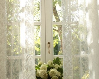 JOSEPHINE' French Embroidered Net Lace Curtain White Color Classical Style Continuous W110" sale by the Yard or Made To Order
