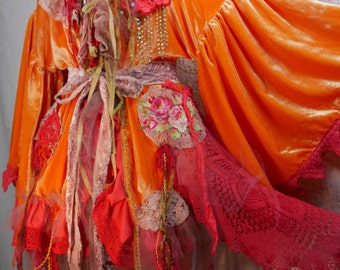 RESERVED Wonderful Tunic "Dust of Fairy" in silk velvet orange, Art to wear, Unique