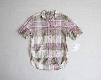 pink & green plaid shirt | 80s plaid shirt | plaid blouse