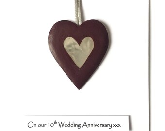 10th Wedding Anniversary Gift Card Tin Anniversary Leather Heart Husband Wife Him Her - Leather Heart Ornament Tin Anniversary Gifts