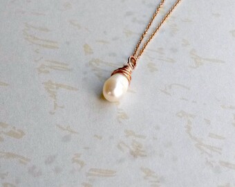 Rose Gold Pearl Necklace Freshwater Pearl Pendant Rose Gold Pendant Gift for Her