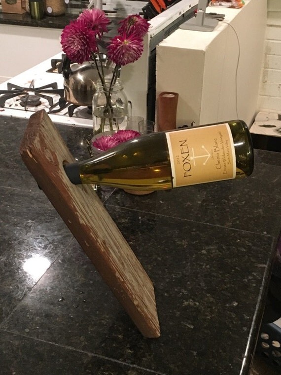 Floating Wine Bottle Holder Rustic Barn Wood