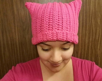 Crochet Pussy Hat, Pussy Hat, Kitty Hat, Kitty Hat, Cat Hat, Child Kitty Hat, Pink Pussyhat, Womans Rights Hat, Woman's March Pussy Hat