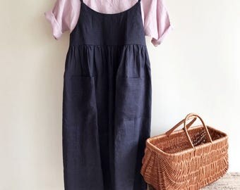 Linen Jumper Dress, Sundress, Linen Strap Dress, Womens Sundress, Plus Size Dress, Sleeveless Dress, Linen Dress Women Jumper Pinafore Loose