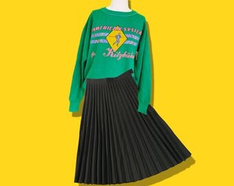 Vintage 80s Pleated Skirt • Stripes Midi Skirt • Black Classic Skirt • Versatile Accordion Pleats Skirt • XS Extra Small S Small