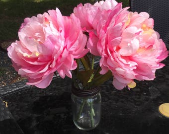 Faux Peony arrangement, Pink floral arrangment, Mason jar floral arrangement, Floral Decor, Farmhouse Decor