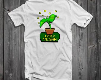 100% Vegan PowerUp Mens Tee - Vegan Tshirt - Videogame Powerup - Videogame Tshirt - Gift for Nerds - Gamer Shirt