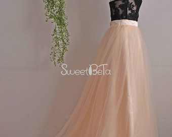 light champagne short train tutu tulle skirt, wedding party tutu skirt, bridesmaid tulle skirt, summer prom skirt