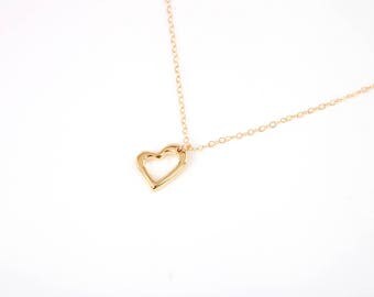 Gold heart necklace open heart necklace gold heart jewelry tiny gold necklace tiny heart necklace anniversary gift for her girlfriend gift