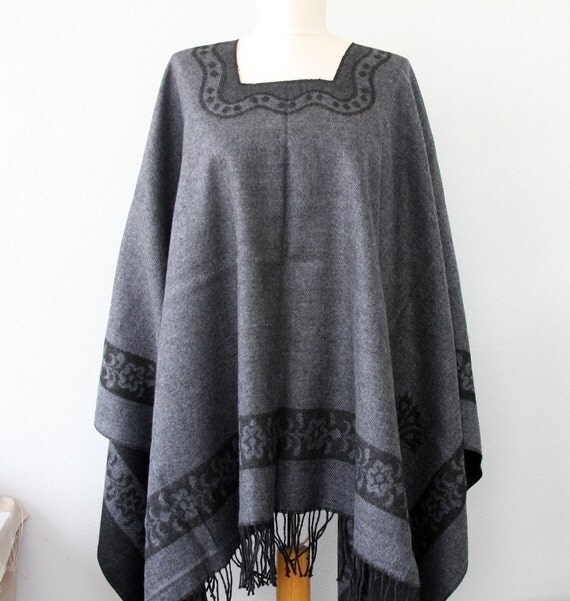 Gray poncho bohemian poncho boho clothing winter wrap vegan