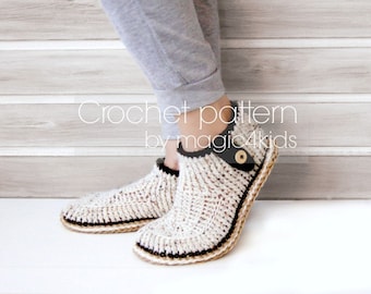 Crochet pattern-slippers with rope soles,soles pattern included,all women sizes,crochet boots,loafers,women,adult,girls,cord,twine,buttons