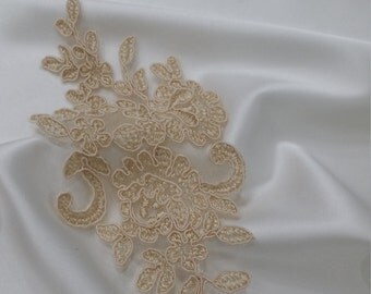 Beige Lace applique, beige lace, French Chantilly lace applique, 3D lace, bridal applique, Applique M0016