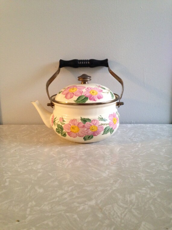 Franciscan Desert Rose Tea Kettle Metalware Top Wood Handle