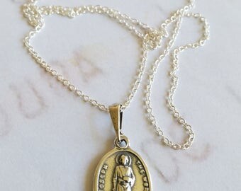 Necklace - St Joseph the Worker - Sterling Silver - 18 inch Sterling Chain