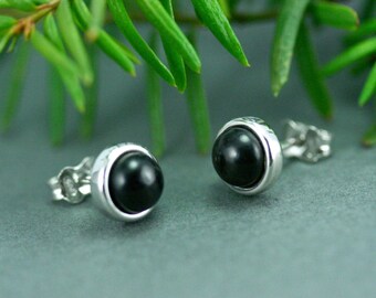 Black wood earring studs, Silver stud earrings, Small black stud earrings, Small stud earrings, Wooden studs silver earrings, Black earrings