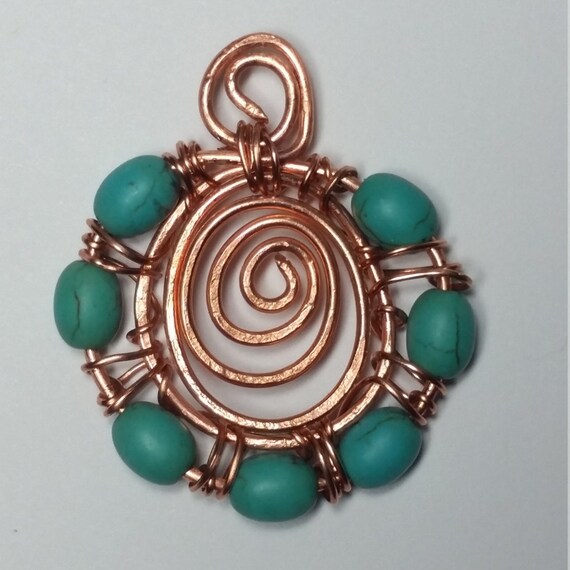 Copper and Turquoise Oval Pendant