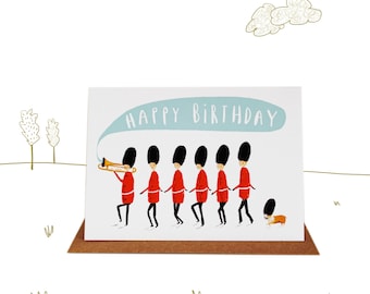 Happy Birthday Marching Soldiers and Corgi Birthday Card