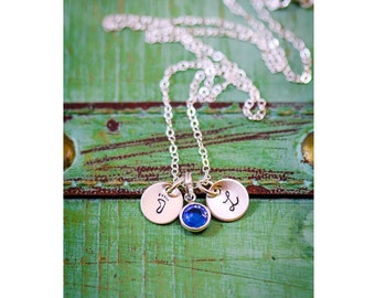 SALE • New Mom Gift • Birthstone Necklace • Sterling Silver Charm Necklace • Baby Feet • Personalized Baby Initial Necklace • Push Present